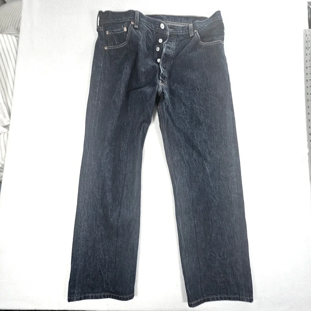 Levis 501 Original Fit Jeans Mens 38x30 Dk Wash Blue Denim Button Fly 005010000 - Picture 9 of 12